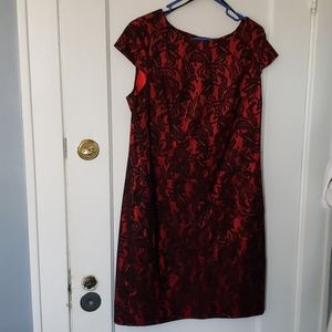 Red and black lace dress